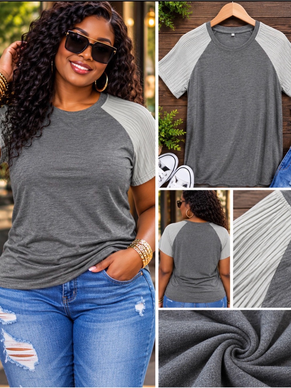 Gray Raglan Short-Sleeve Tee - Casual Women's Top